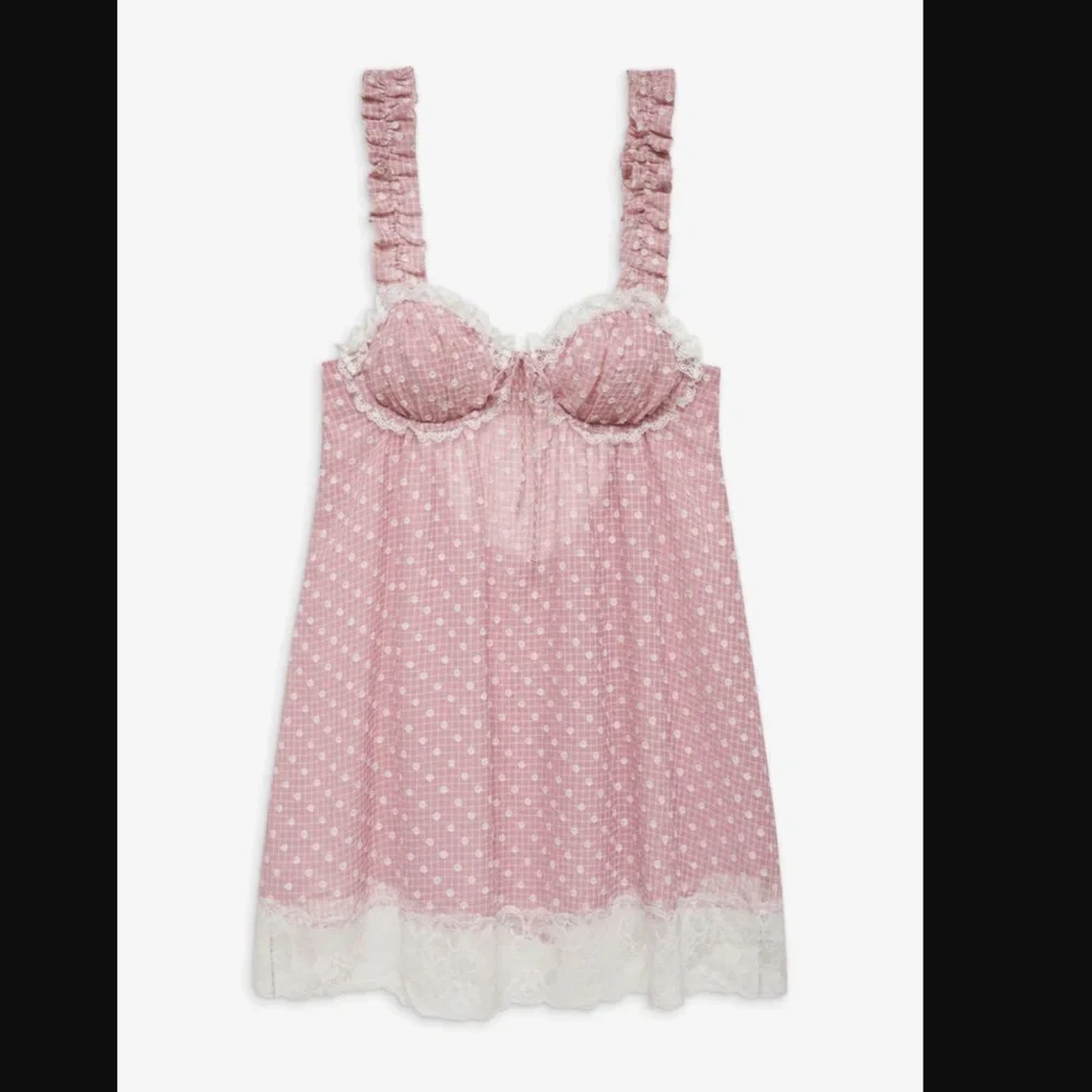 FOR LOVE AND LEMONS Melanie Pink Lace Babydoll Dress L Large NWT NEW - Picture 2 of 5